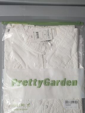 PrettyGarden White Eyelet Button-Front Women’s Top